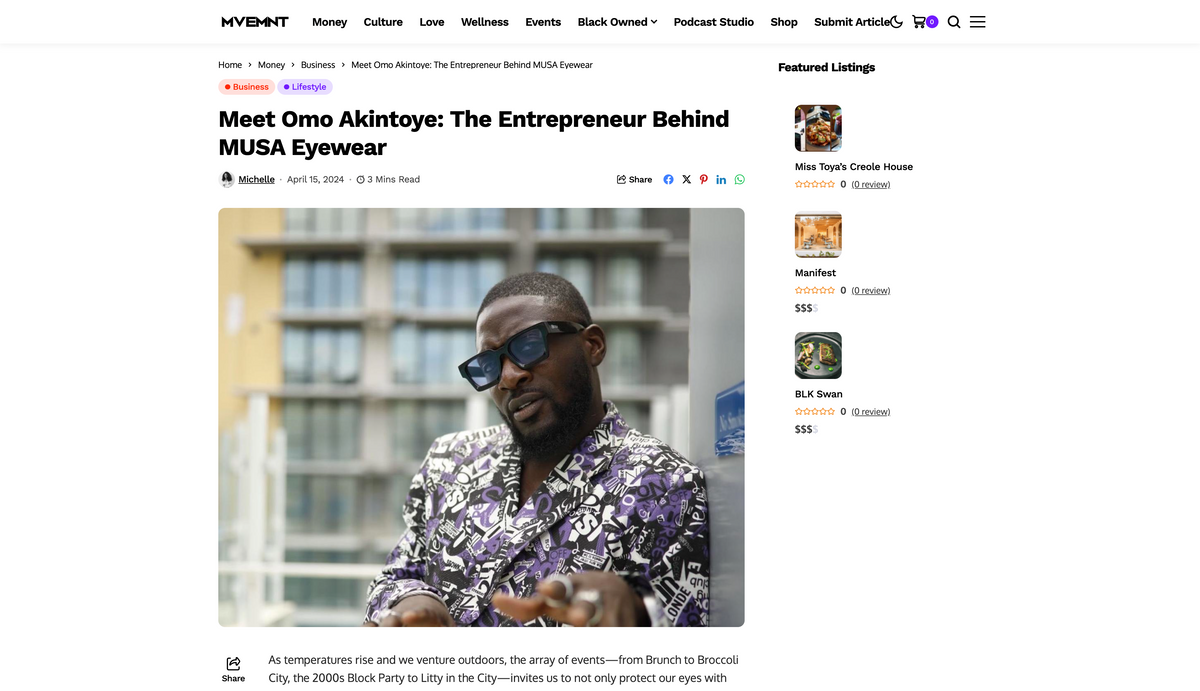 Meet Omo Akintoye: The Entrepreneur Behind MUSA Eyewear