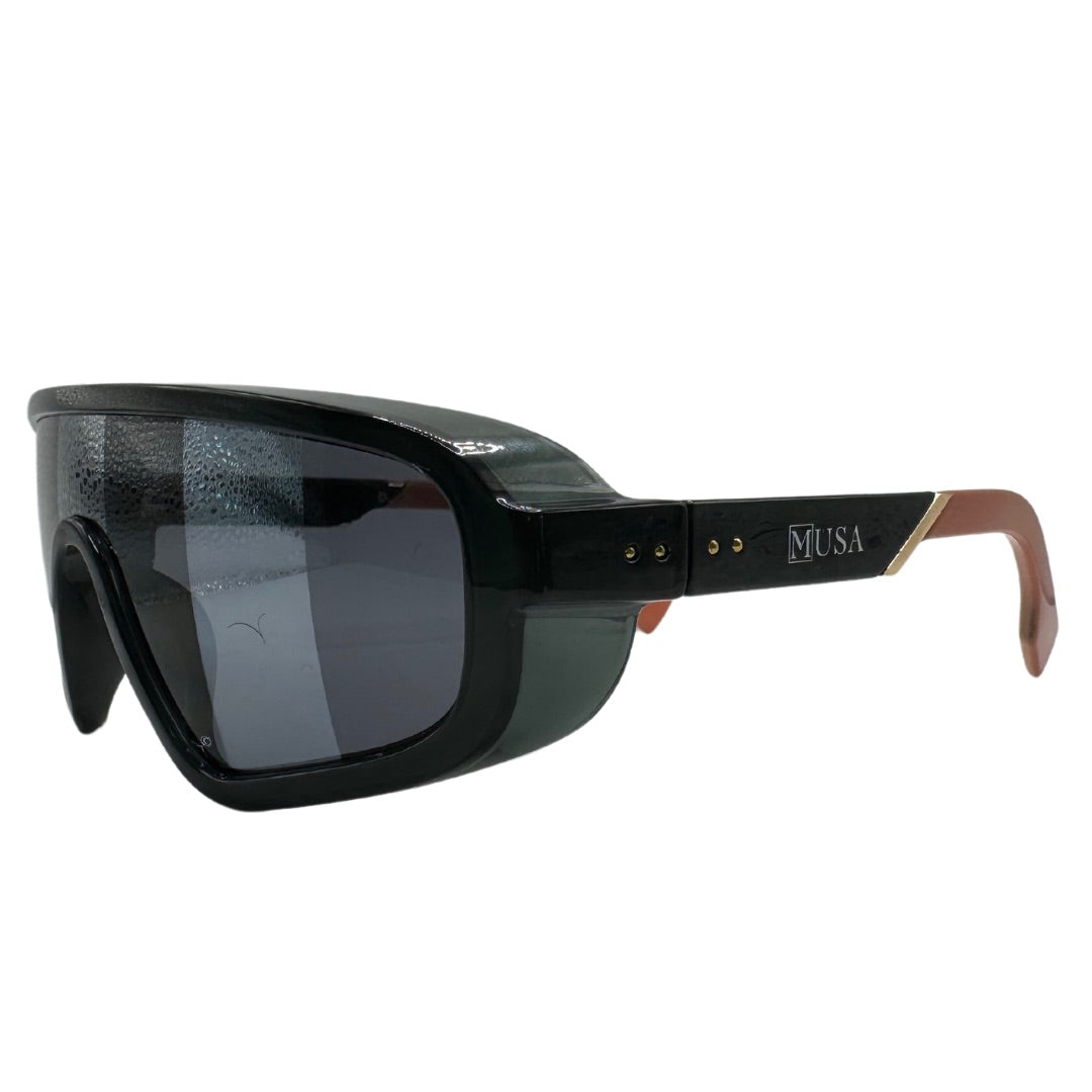 Black futuristic sunglasses with oversized lens