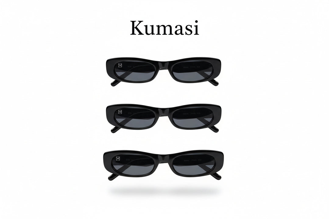 Kumasi slim black sunglasses front view