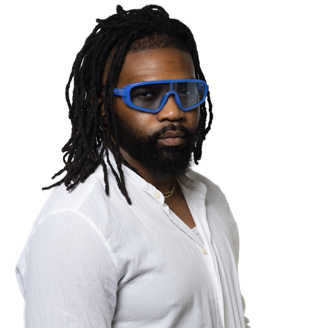 Model wearing Botswana shield eyewear