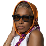 Model wearing Cameroon sunglasses with brown tint lenses