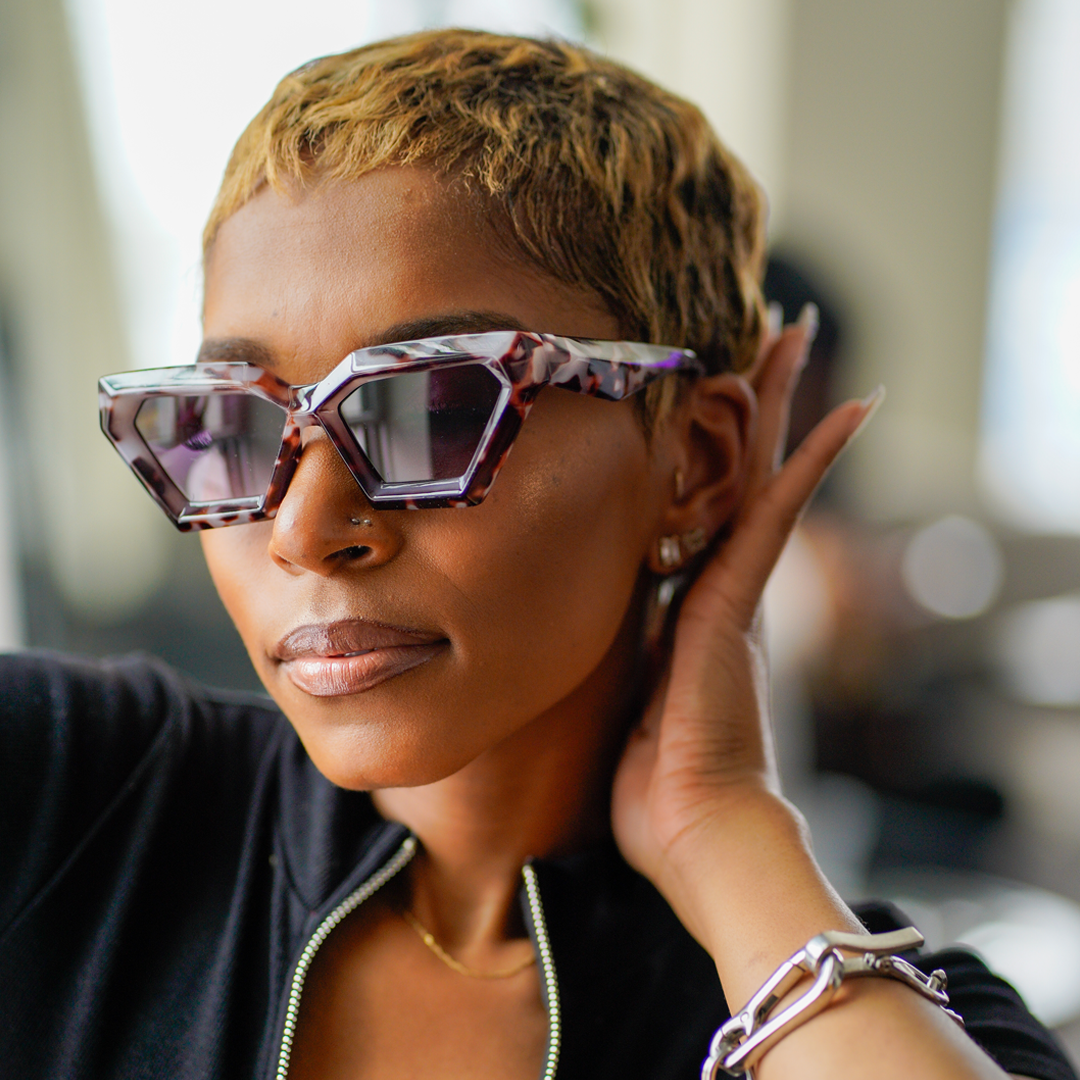 Model wearing Mozambique sunglasses