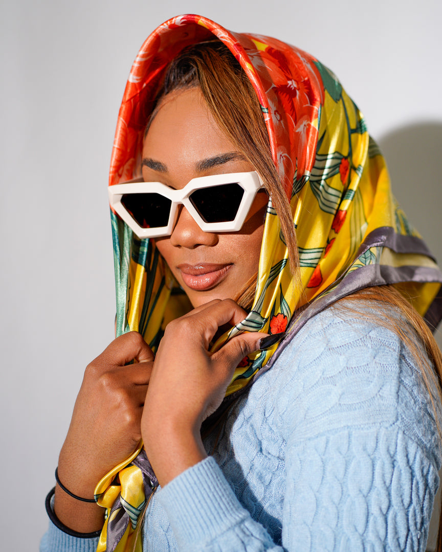Model wearing Zimbabwe sunglasses