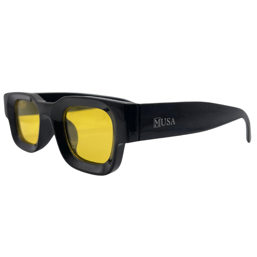 Side angle of Mali black frame sunglasses