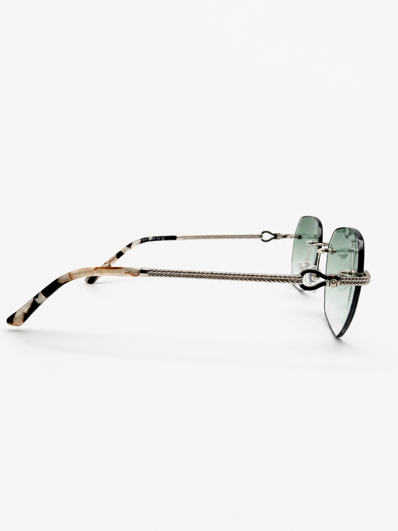 Ondo green gradient rimless sunglasses, side view