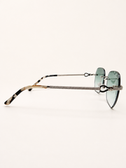 Ondo rimless sunglasses with silver temple detail, alternate side view